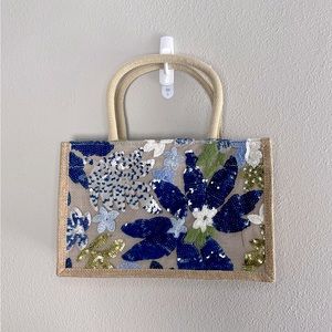 Floral Sequin Embroidered Woven Handbag